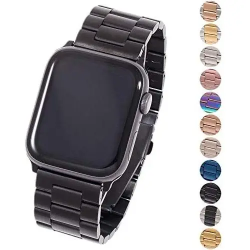 Miniseas Band Compatible with Apple Watch Band 38mm 42mm Stainless Steel Wristband Metal Buckle Clasp Strap Replacement Bracelet for iWatch Series 5/4/3/2/1 40mm 44mm (Black, 38MM-40MM)