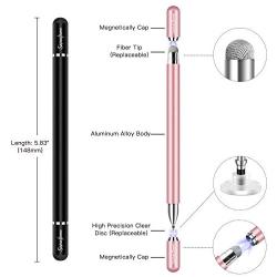 Stylus for iPad (2 Pcs), StylusHome Magnetic Disc Universal Stylus Pens Touch Screens for Apple/iPhone/Ipad pro/Mini/Air/Android/Microsoft/Surface All Capacitive Touch Screens - Black/Rose Gold