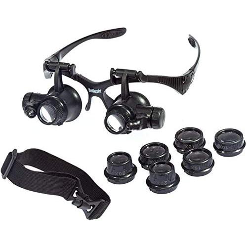 Beileshi Glasses Magnifier 10x 15x 20x 25x LED Illumination Double Eyes Jewelry Magnifying Loupe Eyeglass Repair Tools for Miniature Engraving