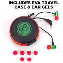 GOgroove Durable Heavy Duty Earbud Headphones (Rasta) - Ergonomic Earphones with Fiber-Reinforced Cable, Microphone, in-Line Music Button - in-Ear Noise Isolation & Rugged Metal Driver Housing