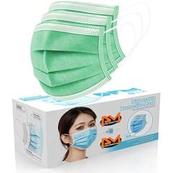 50 Pcs Disposable Face Cover 3-Ply Filter Non Medical Breathable Earloop Masks (Green)