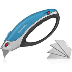 Box Cutter Utility Knife - Retractable - Multi-Position Blade, Locking - 5 Sharp Blades with Storage in Non-Slip Handle Ergonomic, Easy Comfort Grip Design Great for Weak Hands!