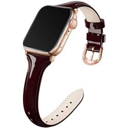 Adepoy Compatible for Apple Watch Bands 38mm 40mm, Non-Fade Slim Genuine Patent Leather Wristband for Women Apple iWatch Series Se/6/5/4/3/2/1, Burgundy