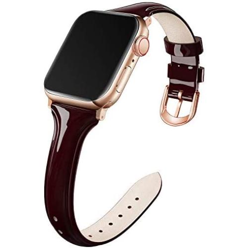 Adepoy Compatible for Apple Watch Bands 38mm 40mm, Non-Fade Slim Genuine Patent Leather Wristband for Women Apple iWatch Series Se/6/5/4/3/2/1, Burgundy