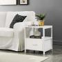 VECELO Modern Nightstand with Drawer Square End, Side Table for Bedroom, Living Room, Small Space, Night Stand with Open Shelf, Stable Metal Frame, White