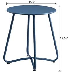 HollyHOME Small Round Patio Metal Side Snack Table, Accent Anti-Rust Steel Coffee Table for Garden, Modern Weatherproof Outdoor End Table, (H) 17.55'' x(D) 15.60'', Navy Blue