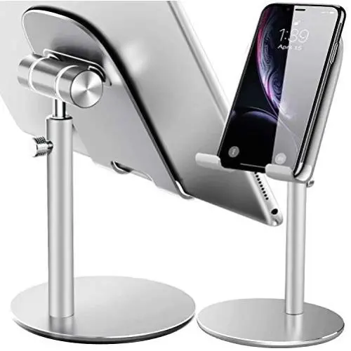 Swhatty Cell Phone Stand, Aluminum iPad Tablet Stand Holder for Desk, Angle Height Adjustable iPhone Stand, Compatible with iPhone iPad Pro, Air, Mini 4 3 2, Kindle, （4-12.9）-Sliver