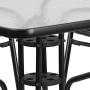 Flash Furniture 31.5 Square Glass Metal Table with 4 Black Metal Aluminum Slat Stack Chairs