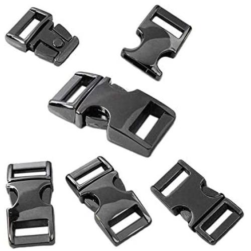 10 Pack 3/8'' Metal Side Release Buckles for Paracord Bracelets (Black) FLQ100-B