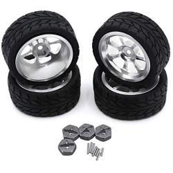 SONPP Metal Wheel Rim + Rubber Tires Tyres with 12mm Wheel Hub Hex for Wltoys144001 1/14 RC Car Upgrade Parts,Gray