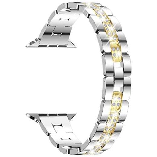 wootfairy Metal Band Compatible for Apple Watch Band 38mm 40mm 42mm 44mm, Stainless Steel Adjustable Replacement Thin Strap Bracelet for iWatch Series SE 6/5/4/3/2/1 Women, Silver&Gold 42mm/44mm