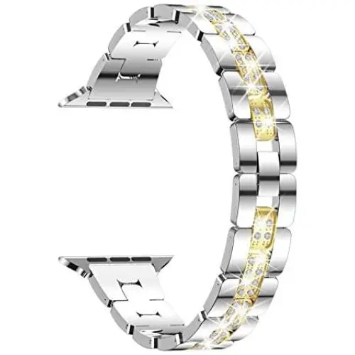 wootfairy Metal Band Compatible for Apple Watch Band 38mm 40mm 42mm 44mm, Stainless Steel Adjustable Replacement Thin Strap Bracelet for iWatch Series SE 6/5/4/3/2/1 Women, Silver&Gold 42mm/44mm
