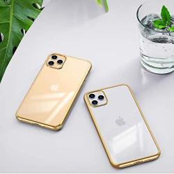 MILPROX iPhone 11 Pro Max Case, Clear Transparent Shockproof Shell Free Screen Protector with Electroplated Edge Cover Cases for iPhone 11 Pro Max 6.5 Inch - Gold