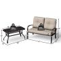 Giantex 2 Pcs Patio Loveseat with Coffee Table Outdoor Bench with Cushion and Metal Frame, Loveseat Furniture Set Sofa for Garden, Yard, Patio or Poolside