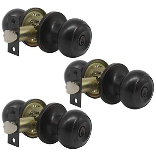 Probrico Oil Rubbed Bronze Entry Door Locks Keyed Alike Entrance Round Door Knobs Interior Exterior Locksets (3 Pack)