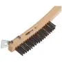 Forney 70521 Wire Scratch Brush, Stainless Steel with Curved Wood Handle, 13-3/4-Inch-by-.013-Inch