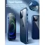 KumWum Full Body Magnetic Case for iPhone 12 Mini Front and Back Tempered Glass Aluminum Bumper Double Sided Clear Cover Built in Camera Lens Protector, Black + Red