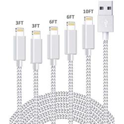 iPhone Charger Cable, MFi Certified Lightning Cable 5 Pack Durable High-Speed iPhone Charger USB A Nylon Braided Cord Compatible with iPhone