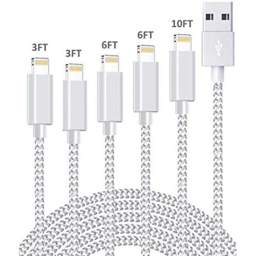 iPhone Charger Cable, MFi Certified Lightning Cable 5 Pack Durable High-Speed iPhone Charger USB A Nylon Braided Cord Compatible with iPhone