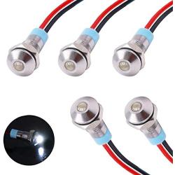 smseace 5PCS White DC/AC12V-24V Energy Saving 1/4‘’ Indicator Light Mounting Hole 6mm with 150mm Cable Length Metal Waterproof LED Indicator Light DQ-6T-W-12