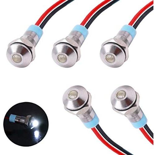 smseace 5PCS White DC/AC12V-24V Energy Saving 1/4‘’ Indicator Light Mounting Hole 6mm with 150mm Cable Length Metal Waterproof LED Indicator Light DQ-6T-W-12