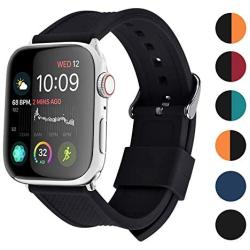 Apple Watch Band Silicone Compatible Apple Watch 40mm 38mm 42mm 44mm, Fullmosa Rainbow Soft Rubber iWatch Band with Stainless Steel Buckle for Apple Watch SE/6/5/4/3/2/1, Black 40mm 38mm