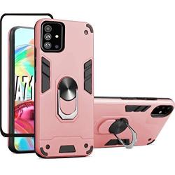 Samsung Galaxy A71 4G Screen Protector Folmeikat 360 Degree Rotating Metal Ring Cover with Kickstand Protective Phone Case (NOT for Samsung A71 5G/5G UW) 6.7'' (Rose Gold)