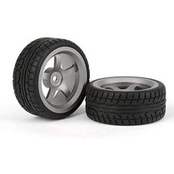 BQLZR Plastic RC 1:10 Drift Tires & Grey Aluminum Alloy 5 Spokes Wheels Pack of 4