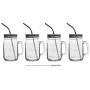 Mason Jar Mugs with Glass Handles and Metal Straws, Brimley 16oz Drinking Glasses Set of 4