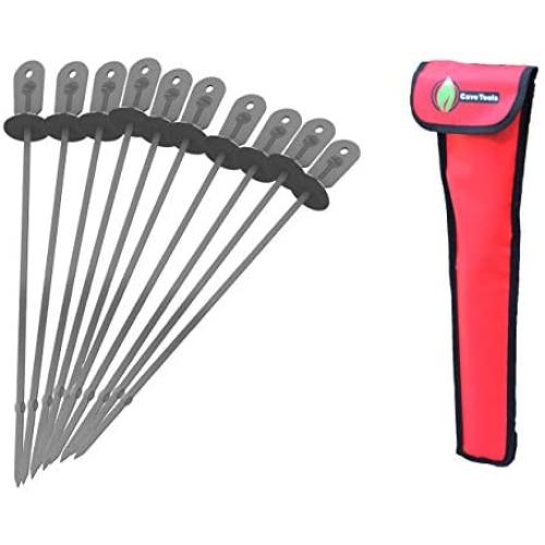 Cave Tools Barbecue Skewers Set (10) - Stainless Steel Wide BBQ Kabob Sticks - 12 Inch Flat Metal Shish Kabab with Food Remover Disc for Grilling