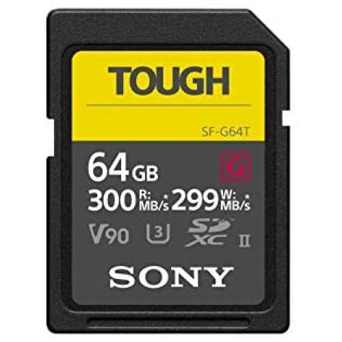 Sony TOUGH-G series SDXC UHS-II Card 64GB, V90, CL10, U3, Max R300MB/S, W299MB/S (SF-G64T/T1), Black