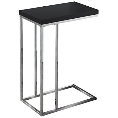 Monarch Specialties 3018, Chrome Accent Metal Base C-Table, Glossy Black