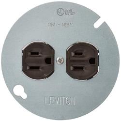 Leviton 1228 15 Amp 125 Volt, Duplex Receptacle, with 4'' Metal Cover, Residential Grade, Grounding, Brown