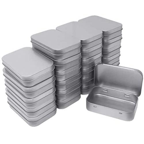 24 Pack Metal Rectangular Empty Hinged Tins Box Containers Mini Portable Box Small Storage Kit, Home Organizer, 3.75 by 2.45 by 0.8 Inch Silver