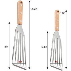 Fish Spatula Set of 2, HaSteeL Stainless Steel Slotted Spatula Turner with Riveted Wooden Handle, Professional Metal Spatulas Great for Kitchen Cooking Flipping Frying & Grilling, 2 x Hooks