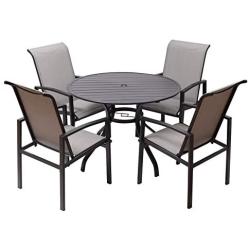 Fit Right 5 Pieces Outdoor Dining Set Patio Furniture with Metal Slat Finish, Steel Tube 38'' Round Dining Table and Patio Chairs with 1‘5“ Umbrella Hole