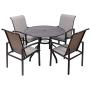 Fit Right 5 Pieces Outdoor Dining Set Patio Furniture with Metal Slat Finish, Steel Tube 38'' Round Dining Table and Patio Chairs with 1‘5“ Umbrella Hole