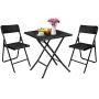 Aneken Patio Bistro Set 3 Piece, Rattan Outdoor Folding Bistro Sets of Table and Chairs, Foldable Bistro Balcony Furniture Set, Black