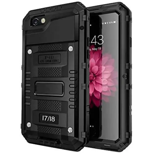 iPhone SE 2020 Case,Military Grade IP68 Waterproof Dustproof Shockproof Full Body Sealed Underwater Case with Built-in Screen Protector Heavy Duty Metal Rugged Case for iPhone 7/8 (Waterproof Black)