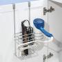 mDesign Metal Over Door Hair Care & Styling Tool Storage Organizer Basket for Hair Dryer, Flat Iron, Curling Wand, Hair Straightener, Brush - Hang Inside or Outside Cabinet Doors, 2 Sections - Chrome