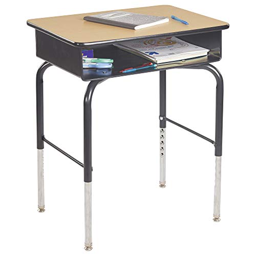 ECR4Kids ELR-24103F-MP 24'' x 18'' Adjustable Open Front Student Metal Book Box, Maple and Black Desk
