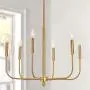 MOTINI 6 Lights Brushed Brass Chandelier Lighting Fixture for Dining Room Adjustable Height Metal Pendant Light Modern Farmhouse Chandelier for Bedroom Living Room Kitchen Island Foyer