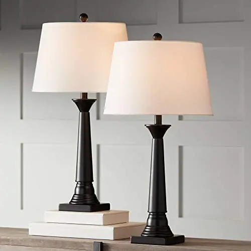 Dolbey Modern Table Lamps Set of 2 Deep Bronze Tapered Column Off White Drum Shade for Living Room Family Bedroom Bedside - 360 Lighting Dolbey Modern Table Lamps Set of 2 Deep Bronze Tapered Column Off White Drum Shade for Living Room Family Bedroom Bedside - 360 Lighting