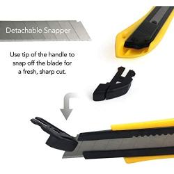 White Kaiman 12 Pack Utility Knife w/Retractable Razor Blades ~ Self Locking Handle and Snap Away Tool for Extended Life Blades ~ 18mm Blade Box Cutter (Yellow-Upgrade)