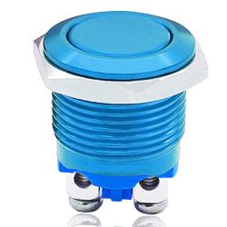 Twidec / 16mm Waterproof Blue Metal Shell Momentary Flat Push Button Switch 3A/12~250V SPST 1NO Start Button for car Modification Switch（Quality Assurance for 1 Years） M-16-BU-P