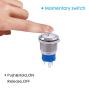 mxuteuk 19mm Horn Button Switch Car Motorcycle Boat Speaker Momentary Push Button Switch Metal Toggle Switch On/Off with Cold Pressed Terminal Connector, 12v Blue LED Light P19LB-BU-5DZ