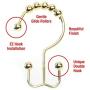 2lbDepot Double Shower Curtain Hooks Rings (Gold Decorative Finish) Premium Rust Resistant Stainless Steel Metal Hook, Brass Roller Balls Glide on Shower Rods, Set of 12