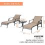 LOKATSE HOME Outdoor Patio Adjustable Metal Chaise Lounge Chair Recliner Set of 2 with 1 Glass Top Bistro Table - Beige