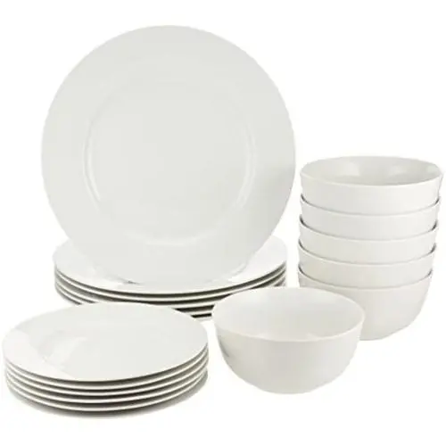 Amazon Basics 18-Piece Kitchen Dinnerware Set, Dishes, Bowls, Service for 6, White Amazon Basics 18-Piece Kitchen Dinnerware Set, Dishes, Bowls, Service for 6, White
