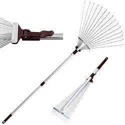 Winslow&Ross Telescopic Metal Rake 63 Inch Adjustable Folding Leaves Rake for Quick Clean Up of Lawn and Yard, Garden Leaf Rake - Perfect for Synthetic Grass Lawn Leaf Carpet Pet Hair Remove